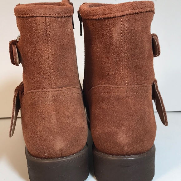 Steve Madden Alick Brown Leather Moto Buckle Boots - Picture 7 of 8
